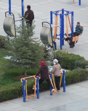 Older ladies keeping fit in Zhangye town square